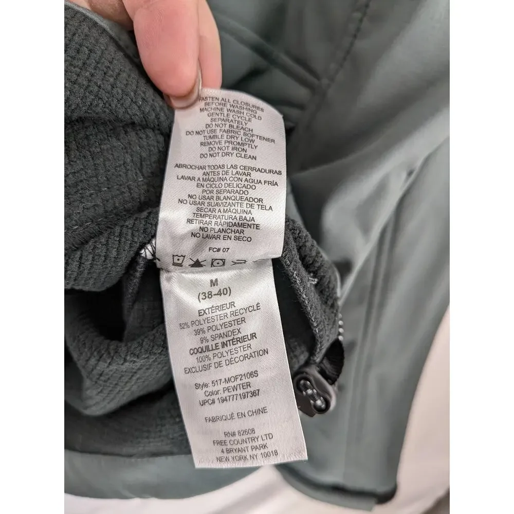 Free Country Freecycle Full Zipper Jacket M 38 40 Gray‎ Pewter Super Softshell